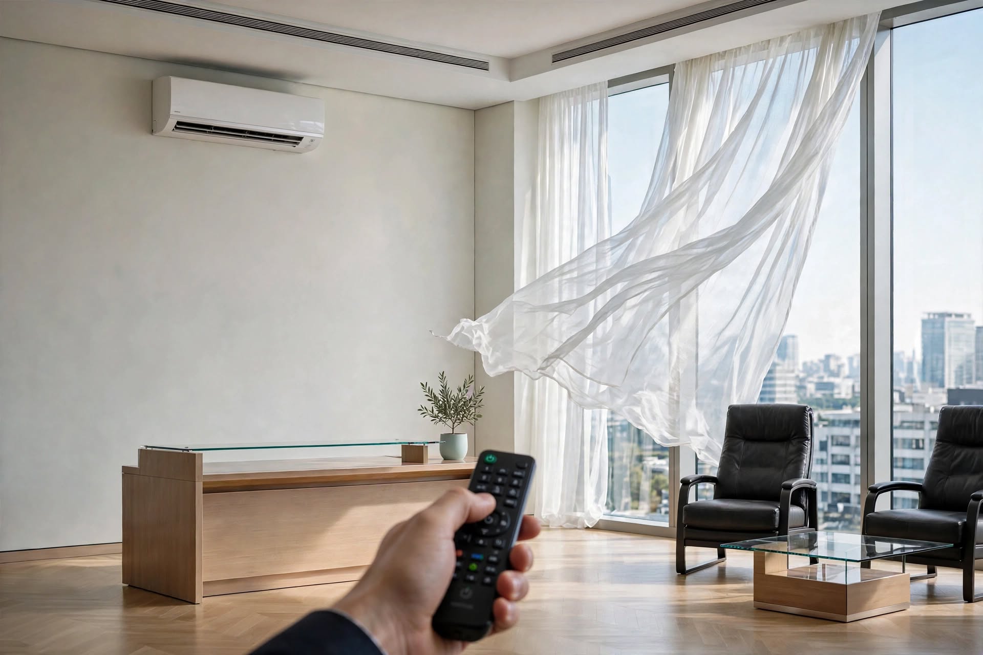 Sala climatizada com ar-condicionado integrado ao ambiente